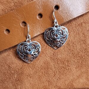 Brighton 925 Sterling Silver Heart Filigree Earrings